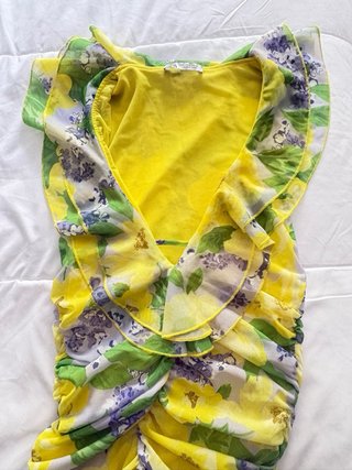 Vestido Zara tul floral verde y amarillo