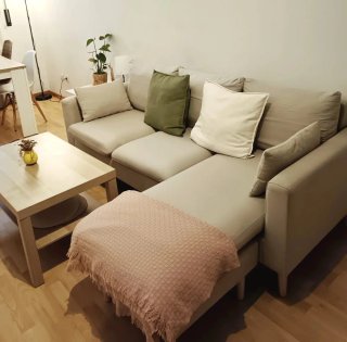 Sofá chaiselongue beige de 3 plazas