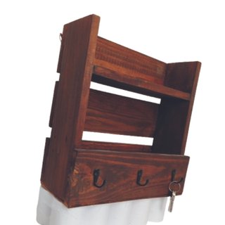 Estante portallaves de pared en madera nogal 34x33