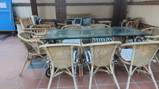 Conjunto Muebles de Jardín Madera y Mimbre