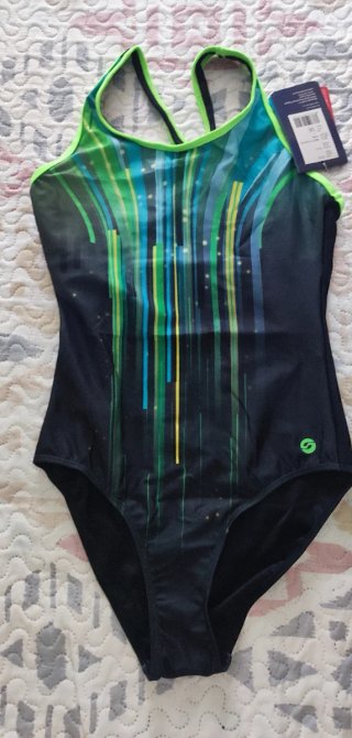 Bañador deportivo rayas azul y verde