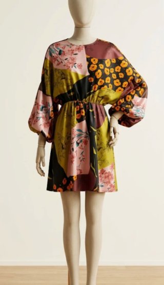 Vestido Zara Patchwork Flores Manga Abullonada