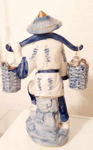 Pareja figuras pescadores cerámica azul y blanco