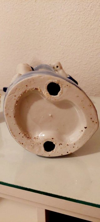 Pareja figuras pescadores cerámica azul y blanco