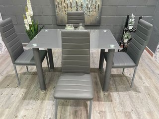 Mesa de comedor gris con 4 sillas