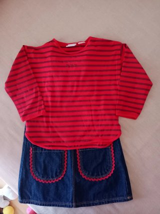Vestido Peto Tejano con Camiseta Rayas Rojas