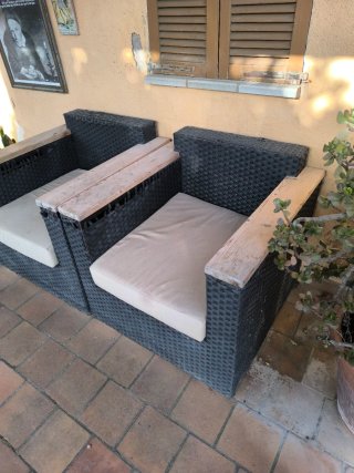 2 Sillones Exterior Mimbre y Madera