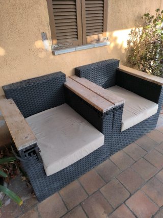 2 Sillones Exterior Mimbre y Madera