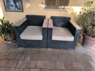 2 Sillones Exterior Mimbre y Madera
