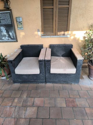 2 Sillones Exterior Mimbre y Madera