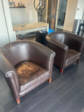 Sillón Club Piel Marrón Vintage (2 Uds)