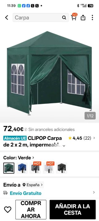 Carpa CLIPOP Verde 2x2m Impermeable