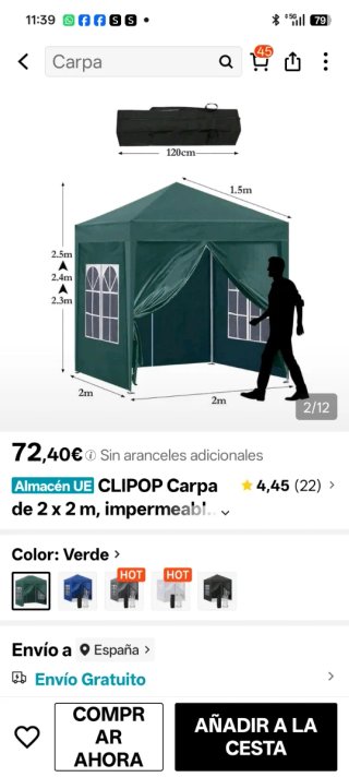 Carpa CLIPOP Verde 2x2m Impermeable