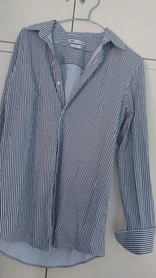 Camisa Zara Rayas Azul y Blanco