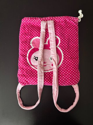 Toalla mochila infantil rosa con lunares y osito