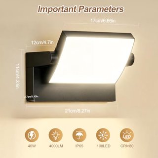 Aplique pared exterior LED 40W negro, nuevo sin
