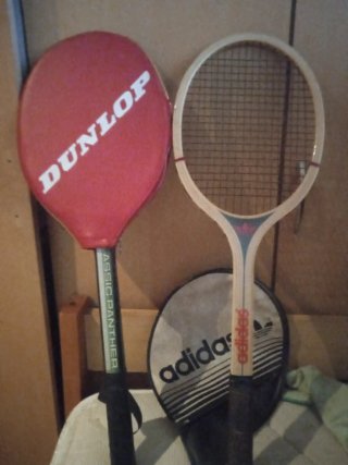 Raquetas de tenis madera adidas y dunlop + fundas