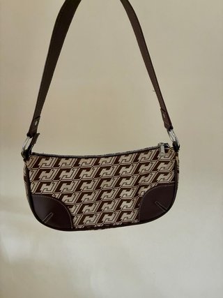 Borsa a spalla monogram beige e marrone