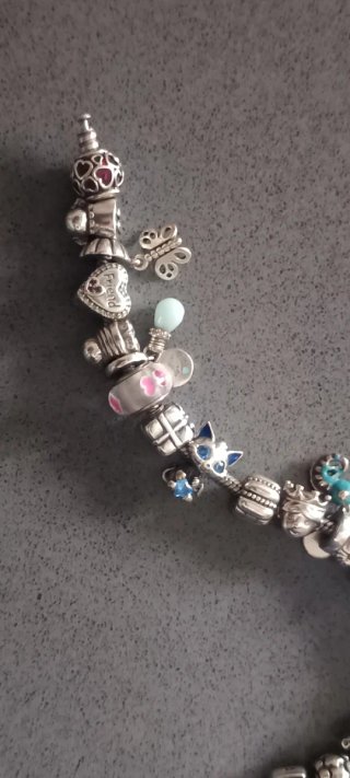 Pulsera Pandora Plata Ley con 21 Abalorios.