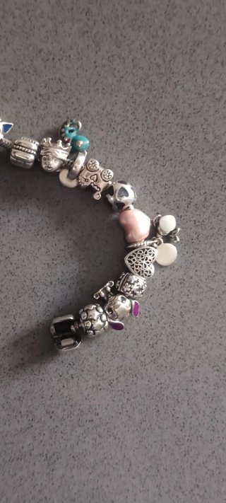 Pulsera Pandora Plata Ley con 21 Abalorios.