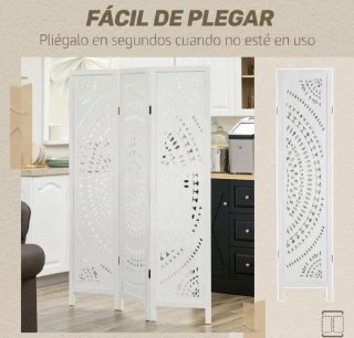 Biombo 3 paneles blanco decorado