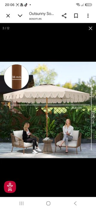 Sombrilla de jardín beige con volantes