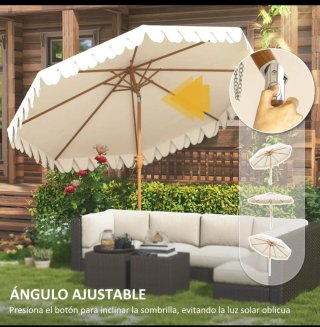 Sombrilla de jardín beige con volantes