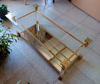 Mesa de centro cristal y metal dorado