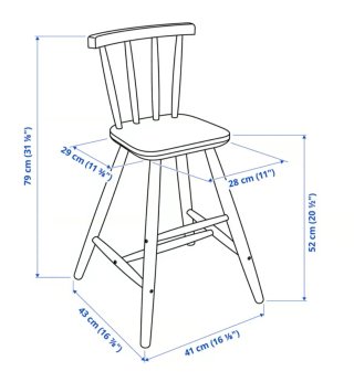Silla alta de madera negra para niños