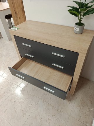 Cómoda 4 Cajones Madera y Gris