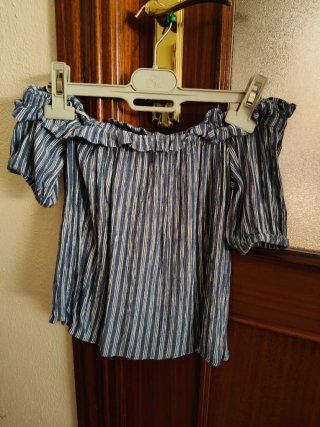Top Hombros Fuera Rayas Azul Talla XS