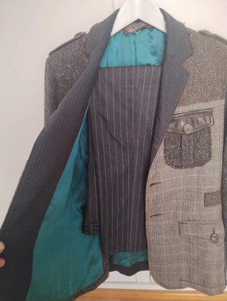 Americana Desigual Patchwork Gris y Marrón