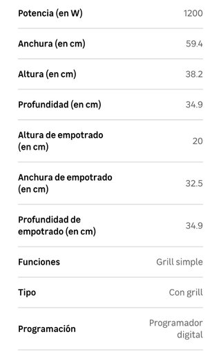 Microondas Whirlpool WMF201 Grill (219€en tienda)