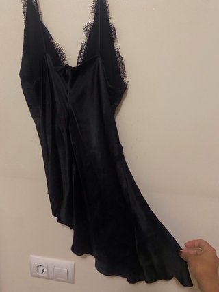 Blusa Zara Seda Encaje Negra Talla M