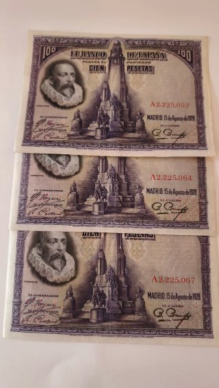 Billetes 100 Pesetas República 1928 (3 unidades)