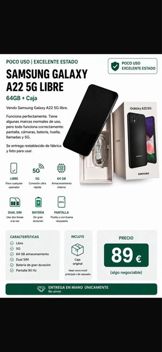 Samsung Galaxy A22 5G Libre 64GB + Caja