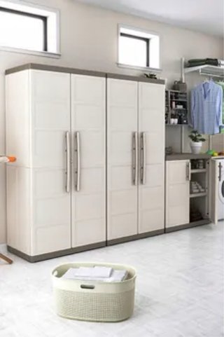 Armario de plástico beige y gris