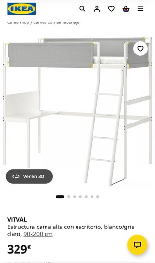 Cama alta con escritorio/tocador.