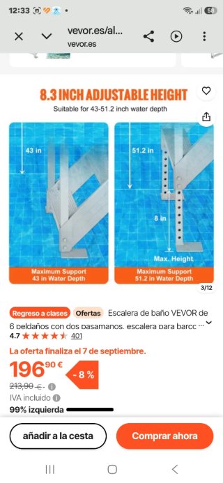 Escalera de baño VEVOR de 6 peldaños con dos pasam