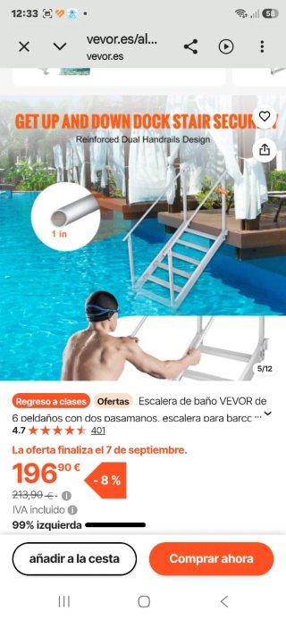 Escalera de baño VEVOR de 6 peldaños con dos pasam