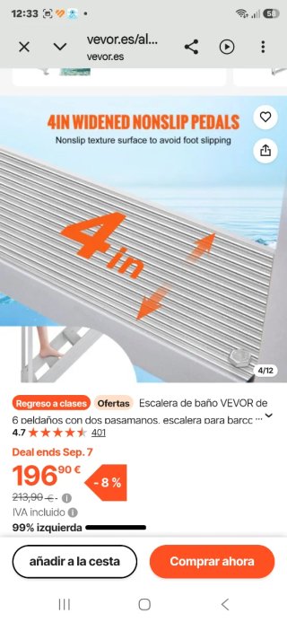 Escalera de baño VEVOR de 6 peldaños con dos pasam