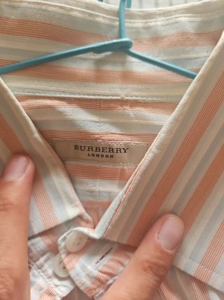 Camisa Burberry Rayas Naranja y Blanco