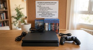 PS4 Slim Negra + Mando + Juegos