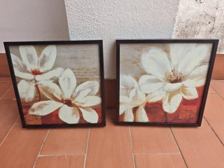 Cuadro pintado flores blancas de 30x30 cada uno
