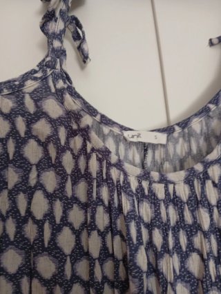 Vestido largo estampado azul y blanco,tela algodón