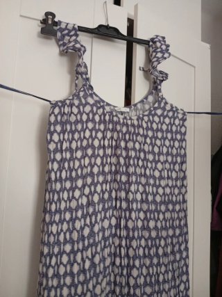 Vestido largo estampado azul y blanco,tela algodón