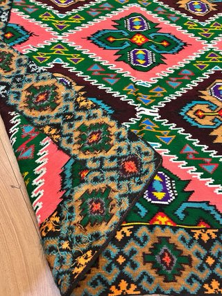 Tappeto Kilim Lana Beige e Rosa