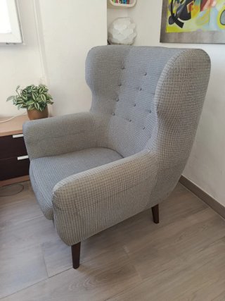 Sillón orejero Mid-Century gris