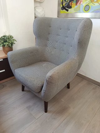 Sillón orejero Mid-Century gris