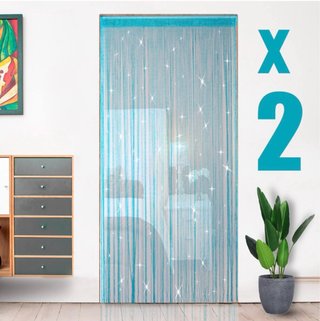 Cortina Cuentas Estrellas Lunas Vintage Y2K Azul